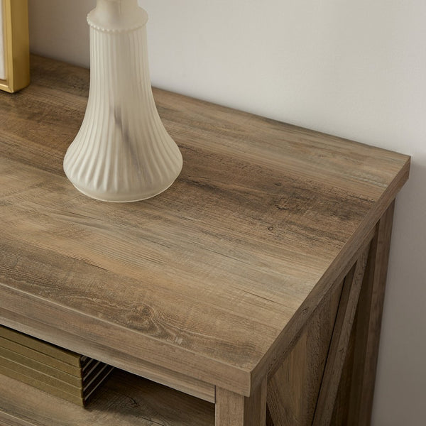 English Elm Farmhouse Gray Wash TV Stand with 18" Fireplace Insert, 65" TV Capacity, Barn Doors & Storage (58") W2275S00002