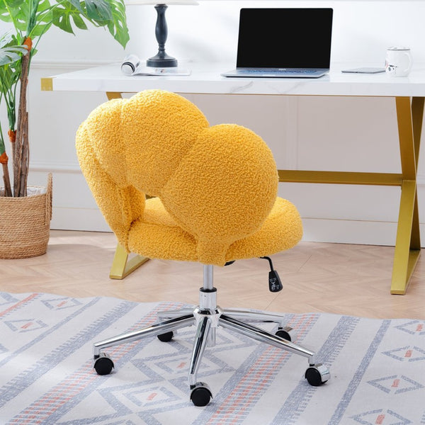English Elm 360°swivel Teddy Fabric Home Office Chair with Ergonomic Arc Back and Adjustable Seat Yellow W680P143491