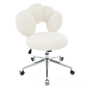 English Elm 360°swivel Teddy Fabric Home Office Chair with Ergonomic Arc Back and Adjustable Seat White W680P143486