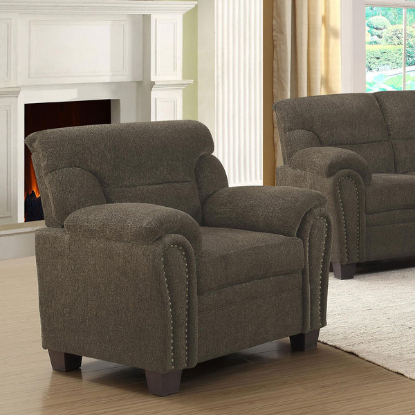 English Elm Brown Plush Pillow Top Arm Chair with Nailhead Trim, Kiln-Dried Hardwood Frame, Chenille Comfort and Durable Style B062P153774