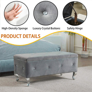 English Elm Tufted Velvet Storage Bench with Crystal Buttons for Bedroom Entryway Footrest W2268P146701