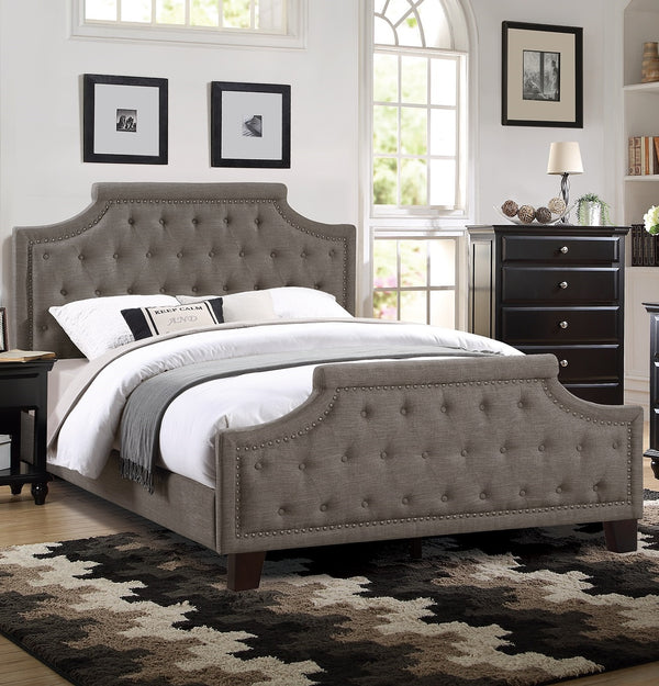 English Elm Modern Tufted Polyfiber Queen Bed Frame with Button Headboard and Footboard, Elegant American Traditional Design Brown 48 L x 5 W x 68 H B011S00691