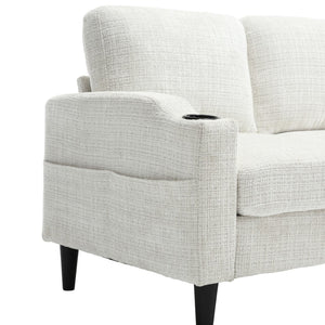 English Elm United We Win Chenille Three Seat Sectional Sofa with Storage Ottoman and Cup Holders Beige W1568142735