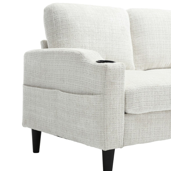 English Elm United We Win Chenille Three Seat Sectional Sofa with Storage Ottoman and Cup Holders Beige W1568142735