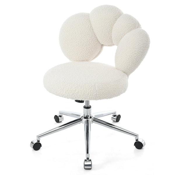English Elm 360°swivel Teddy Fabric Home Office Chair with Ergonomic Arc Back and Adjustable Seat White W680P143486