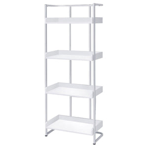 English Elm Glossy White High Gloss & Chrome 4-Shelf Open Back Bookcase, Modern Storage Display, 67.5"H B062P153766
