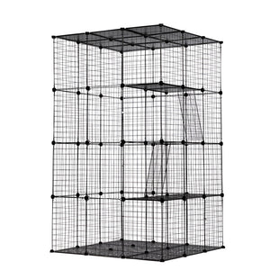 English Elm 3-tier Iron Mesh Cat Enclosure Large Indoor Outdoor Kennel with Ramps and Lockable Doors W2181P155328