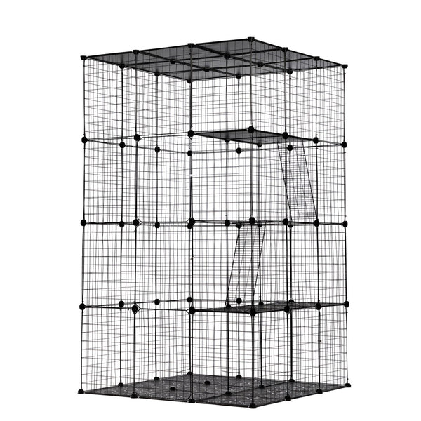 English Elm 3-tier Iron Mesh Cat Enclosure Large Indoor Outdoor Kennel with Ramps and Lockable Doors W2181P155328