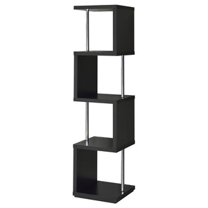 English Elm Black Sinuous 4-Tier Bookcase in White & Chrome Finish — Sculptural Stacked Shelves for Artful Display B062P153775