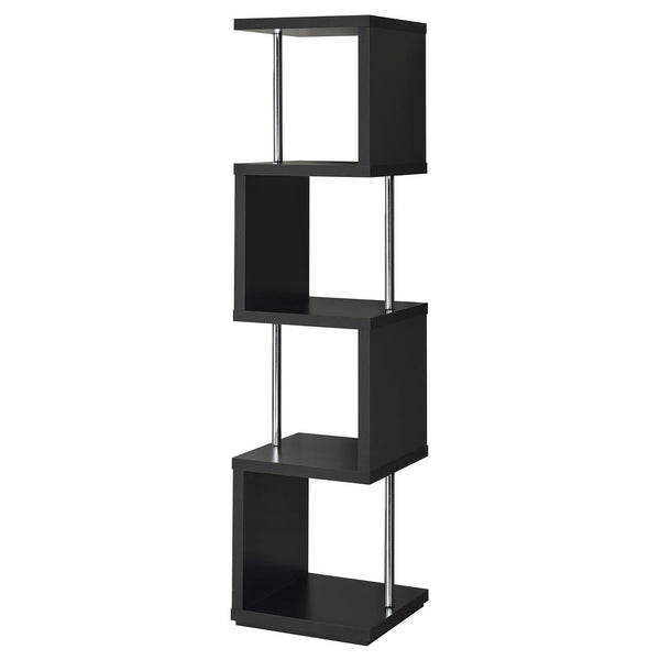 English Elm Black Sinuous 4-Tier Bookcase in White & Chrome Finish — Sculptural Stacked Shelves for Artful Display B062P153775