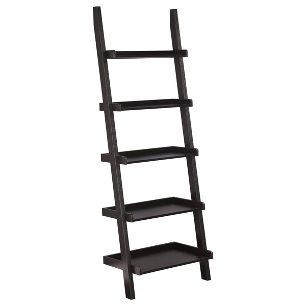 English Elm Cappuccino Leaning Ladder 5-Shelf Bookcase, Charming Rustic Home Decor, Sturdy 72" Tall Display Storage B062P153772