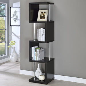 English Elm Black Sinuous 4-Tier Bookcase in White & Chrome Finish — Sculptural Stacked Shelves for Artful Display B062P153775