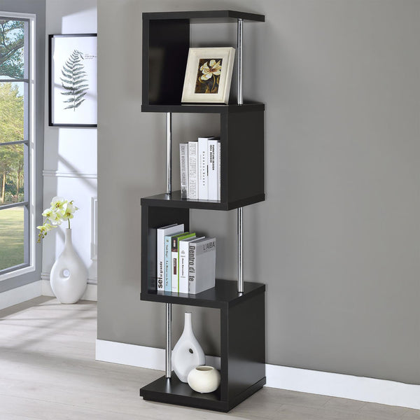 English Elm Black Sinuous 4-Tier Bookcase in White & Chrome Finish — Sculptural Stacked Shelves for Artful Display B062P153775