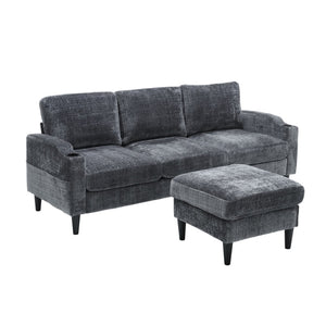 English Elm United We Win Chenille Three Seat Sectional Sofa with Storage Ottoman and Cup Holders Grey W1568142738