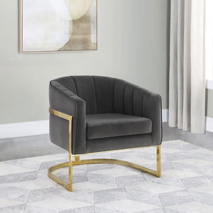 English Elm Dark Velvet Barrel Chair with Gold Floating Base, Tufted Charcoal Velvet Accent Seating for Living Rooms B062P153751