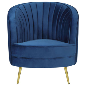 English Elm Blue Velvet Channel Tufted Chair with Gold Legs — Semi-Clamshell Back, Plush Wedge Seat for Glam Rooms B062P153756