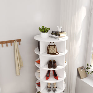 English Elm Pink Rotating Shoe Cabinet Six Tier Slim Cylindrical Organizer for Modern Entryway W1320140916