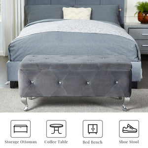 English Elm Tufted Velvet Storage Bench with Crystal Buttons for Bedroom Entryway Footrest W2268P146701