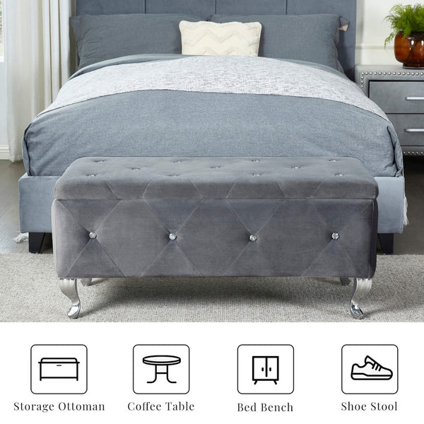 English Elm Tufted Velvet Storage Bench with Crystal Buttons for Bedroom Entryway Footrest W2268P146701
