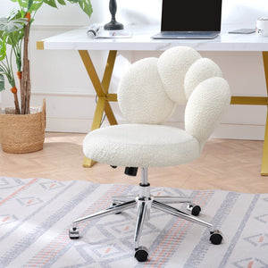 English Elm 360°swivel Teddy Fabric Home Office Chair with Ergonomic Arc Back and Adjustable Seat White W680P143486