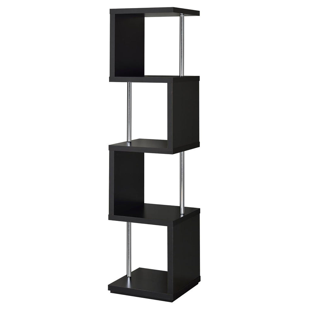 English Elm Black Sinuous 4-Tier Bookcase in White & Chrome Finish — Sculptural Stacked Shelves for Artful Display B062P153775