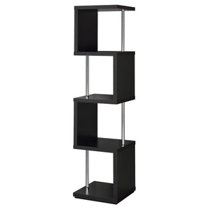 English Elm Black Sinuous 4-Tier Bookcase in White & Chrome Finish — Sculptural Stacked Shelves for Artful Display B062P153775