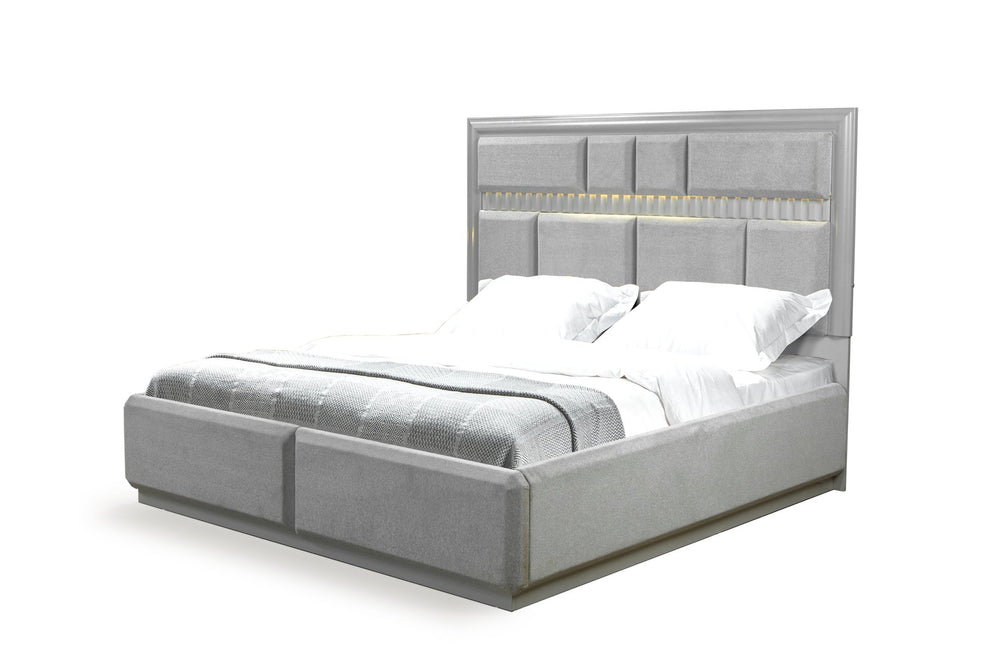English Elm Modern Da Vinci Queen Size Bed with LED Headboard, Solid & Manufactured Wood, No Box Spring Needed - Sleek, Durable Design B009S01296