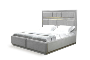 English Elm Modern Da Vinci Queen Size Bed with LED Headboard, Solid & Manufactured Wood, No Box Spring Needed - Sleek, Durable Design B009S01296