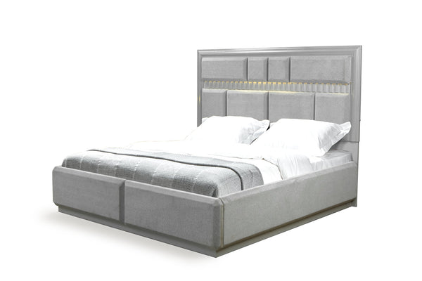 English Elm Modern Da Vinci Queen Size Bed with LED Headboard, Solid & Manufactured Wood, No Box Spring Needed - Sleek, Durable Design B009S01296
