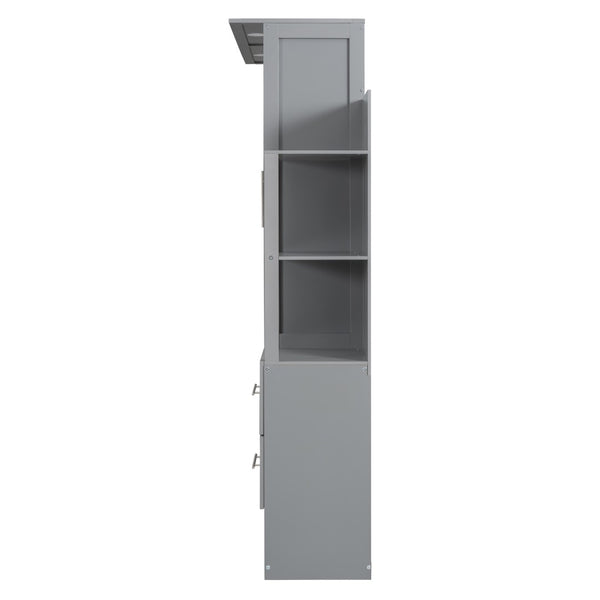 English Elm Full Size Murphy Wall Bed with Led Lighting Open Shelves Drawers Mdf Cabinet LP000565AAE-1