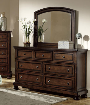 English Elm Classic Cumberland 7-Drawer Dresser in Brown Cherry Birch Veneer with Hidden Drawer & Bun Feet, 65" B011P155250
