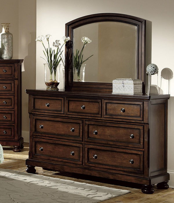 English Elm Classic Cumberland 7-Drawer Dresser in Brown Cherry Birch Veneer with Hidden Drawer & Bun Feet, 65" B011P155250