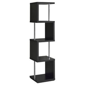 English Elm Black Sinuous 4-Tier Bookcase in White & Chrome Finish — Sculptural Stacked Shelves for Artful Display B062P153775