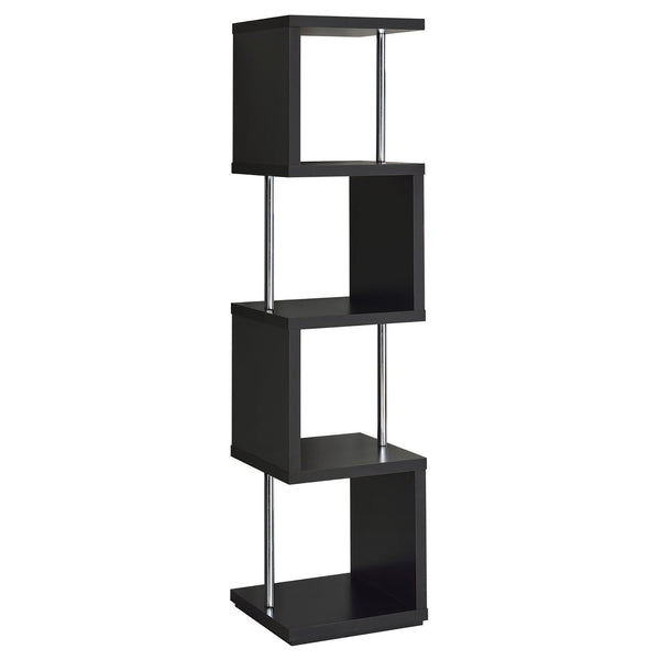 English Elm Black Sinuous 4-Tier Bookcase in White & Chrome Finish — Sculptural Stacked Shelves for Artful Display B062P153775