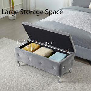 English Elm Tufted Velvet Storage Bench with Crystal Buttons for Bedroom Entryway Footrest W2268P146701