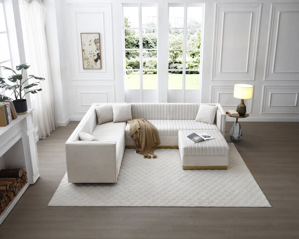 English Elm Contemporary Sectional Sofa With Ottoman - Modern Velvet Corner Couch For Stylish Living Rooms & Comfort W1117S00063