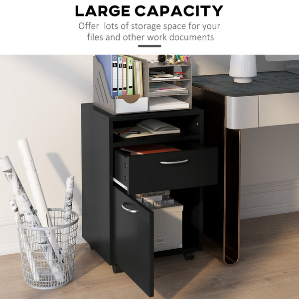 English Elm Mobile Mobile Storage Cabinet Organizer with Drawer & Door, Mobile Printer Stand on Castors, Sleek Black W2225P155582