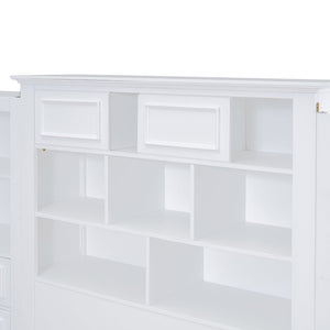 English Elm Twin Platform Bed with Vertical Storage Cabinet and 8 Under Drawer White Wood Frame LP000761AAK-2