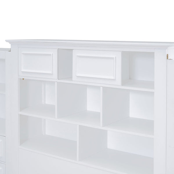 English Elm Twin Platform Bed with Vertical Storage Cabinet and 8 Under Drawer White Wood Frame LP000761AAK-2