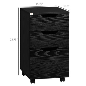 English Elm 3 Drawer Office Storage Cabinet with Locking Casters, Under-Desk Black Wood Grain Organizer, Compact and Mobile W2225P155597