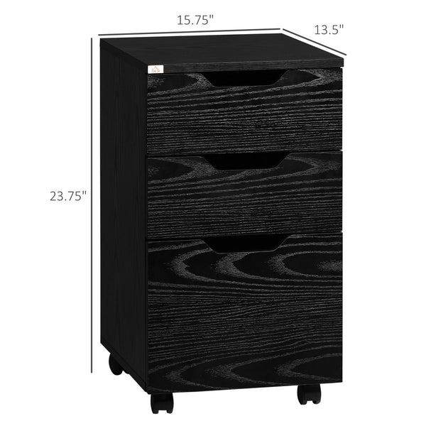 English Elm 3 Drawer Office Storage Cabinet with Locking Casters, Under-Desk Black Wood Grain Organizer, Compact and Mobile W2225P155597