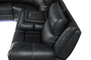 English Elm Modern Aviator Recliner Sectional Sofa with Bluetooth Speakers, Touchpad Control, Wireless Charging and LED Ambience Black B009S01292