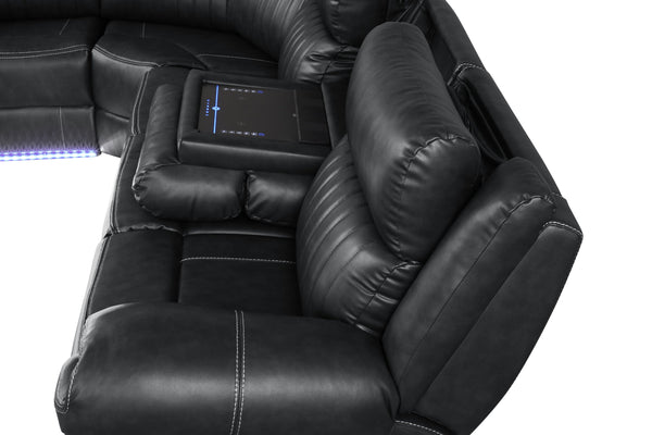 English Elm Modern Aviator Recliner Sectional Sofa with Bluetooth Speakers, Touchpad Control, Wireless Charging and LED Ambience Black B009S01292