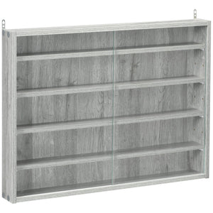 English Elm 5-Tier Display Cabinet with Glass Doors and Adjustable Shelves Wall-Mounted Collectible Case for Home Decor Gray W2225P155587