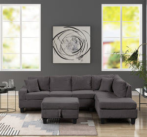 English Elm Modern Corduroy Sectional Sofa with Storage Ottoman, Drop-Down Tray, Plush Pillows, Wood Frame Elegance Gray B009S01290