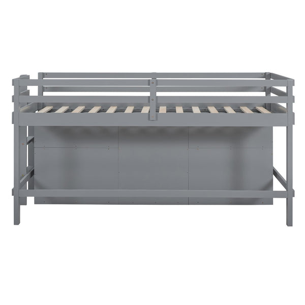 English Elm Twin Loft Bed with 4 Drawers Open Shelving and Cabinet for Kids Bedroom Storage Gray LT000762AAE