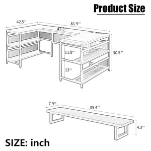English Elm U Shaped Gaming Workstation with Led Lighting Monitor Shelf and Triple Surface Layout W578P149137