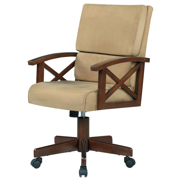 English Elm Tan Upholstered Game Chair with Casters, Tobacco Hardwood Frame, Seamed Fabric Comfort, Mobile Elegance B062P153808