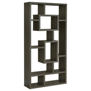 English Elm Weathered Geometric 10-Shelf Open-Back Bookcase with Mixed White Cappuccino Finish, 70.75" H B062P153821