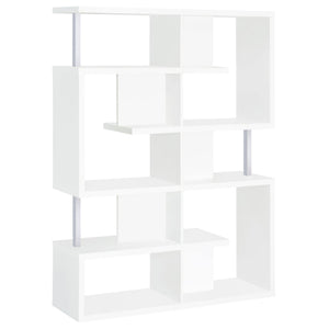 English Elm White 5-Tier Geometric Bookcase with Chrome Accents – Modern White Storage Shelves, 63.25"H Stylish Display for Books & Decor B062P153839